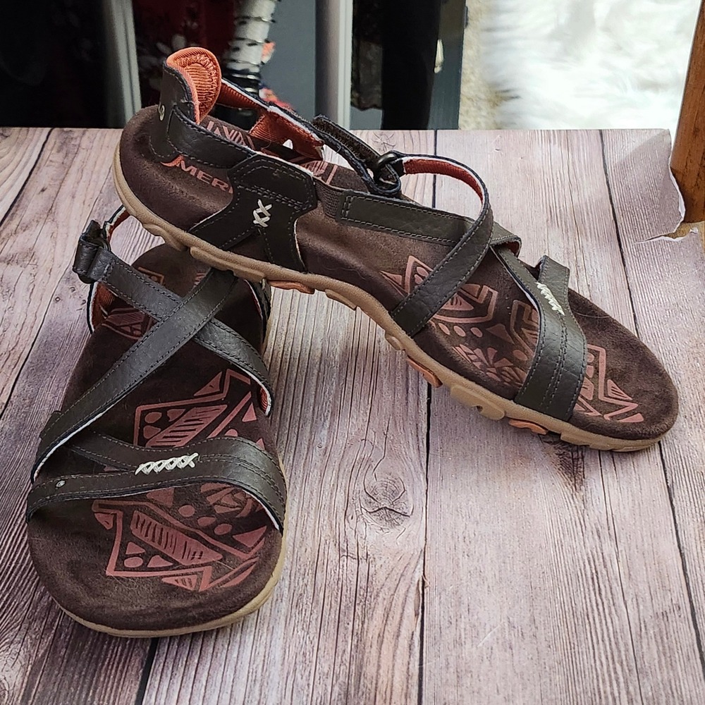 Merrell Espresso Red Leather Strappy Performance Sandals J001230 Womens 7 - Picture 4 of 10